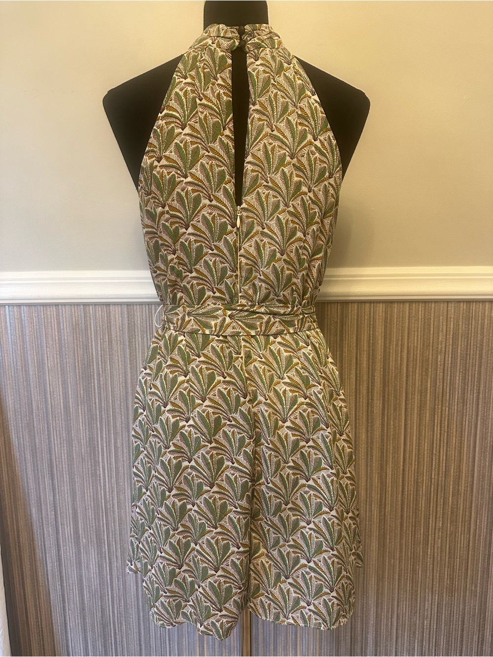 Anthropologie Botanical Halter Dress XS Tie Waist Lined A-Line Dress - Picture 9 of 12